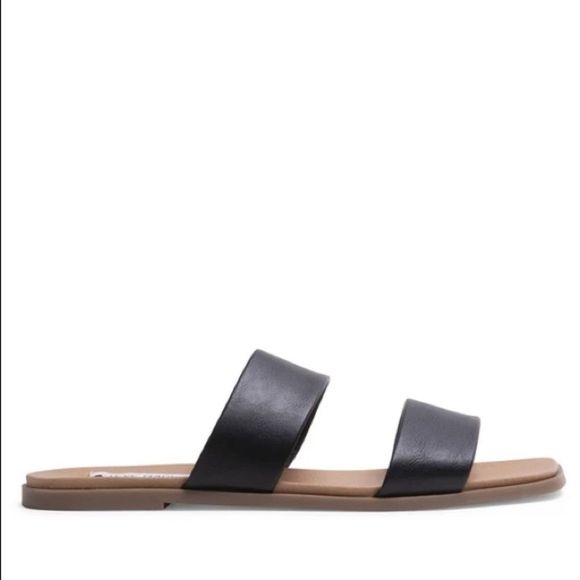 Steve Madden Flora Two Strap Sandals | Black Slide Flats | Size 7.5 - Picture 1 of 6